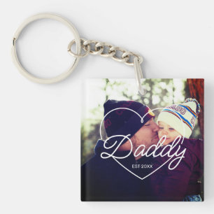 Father's Day Custom Photo Heart Daddy Script Font Keychain
