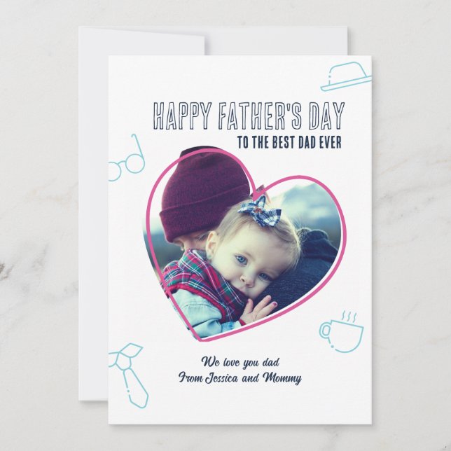 Father's Day Custom Photo Heart Frame Cool Dad Holiday Card (Front)