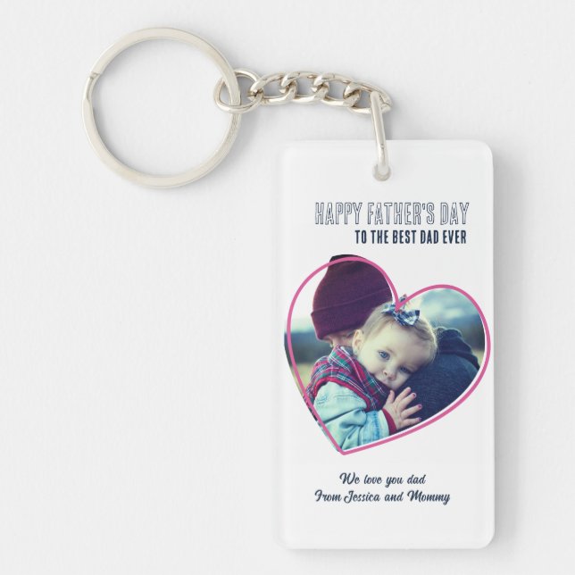 Father's Day Custom Photo Heart Frame Cool Dad Keychain (Front)