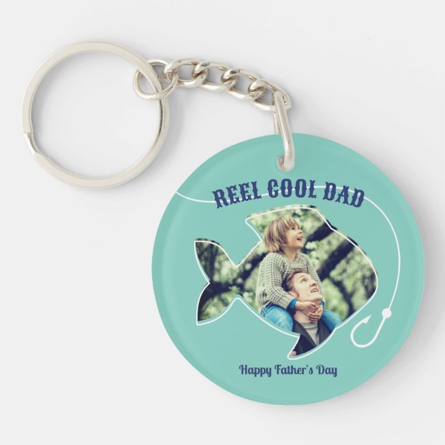 Father's Day Custom Photo Reel Cool Fishing Dad Keychain (Front)