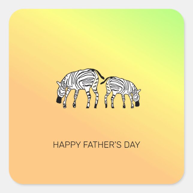 Father's Day, Cute Happy Kenyan Zebras Square Sticker (Front)