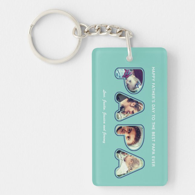 Father's Day Dad Custom Photo Alphabet Word Papa Keychain (Front)