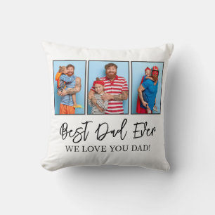 Father's day Dad Gift 3 Photo Collage Throw Pillow