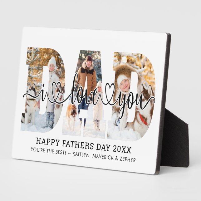 Fathers Day DAD I LOVE YOU 3 Photo Personalized Plaque (Side)