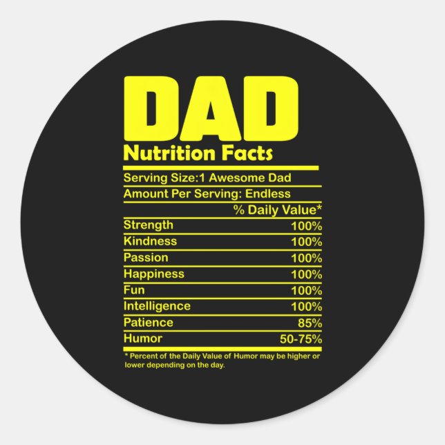 Father'S Day Dad Nutrition Facts Classic Round Sticker (Front)