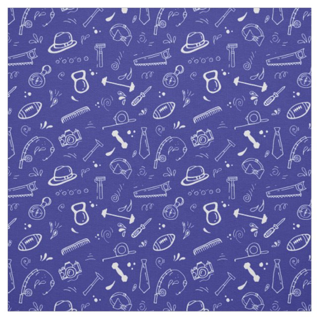 Fathers Day Dad Tools Items on Blueprint Blue Fabric (Swatch)