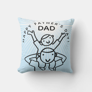 Father's Day Dad with Child Cartoon Throw Pillow