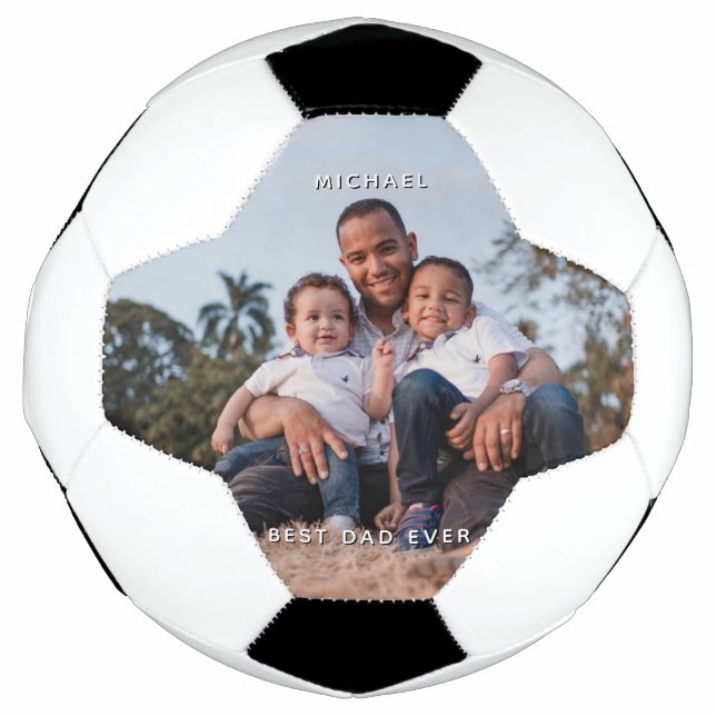 Father's Day Dad With Sons Custom Photo Message Soccer Ball (Front)