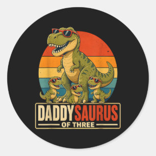 Fathers Day Daddysaurus Dad Of Three Dinosaur Classic Round Sticker