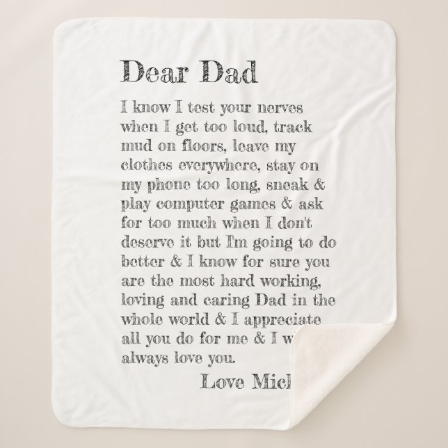 Fathers Day Dear Dad Letter Personalized  Sherpa Blanket (Front)