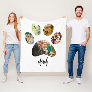 Fathers Day Dog Dad 5 Paw Print Photo Collage Fleece Blanket