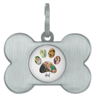 Fathers Day Dog Dad 5 Paw Print Photo Collage Pet ID Tag