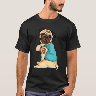 Father's Day Dog Pug I Love Dad Tattoo T-Shirt
