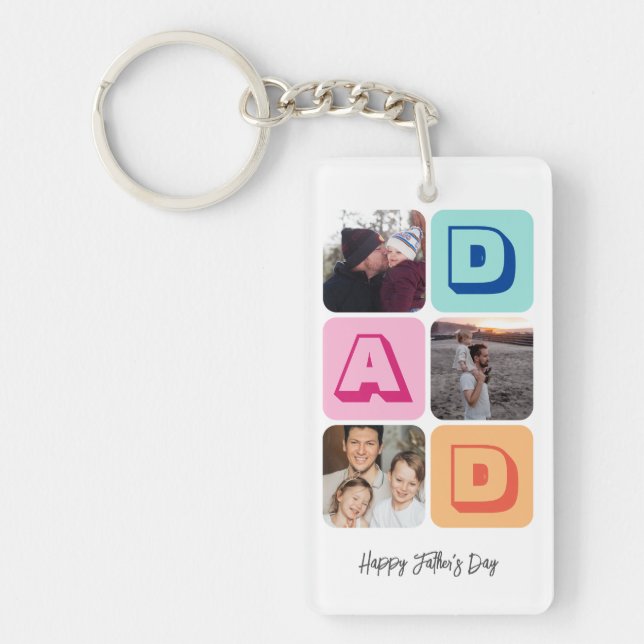 Father's Day Family Photo Collage I Love You Dad Keychain (Front)