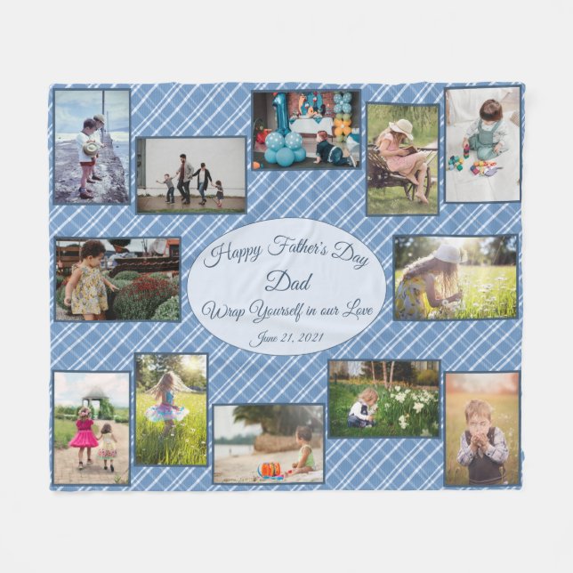 Fathers Day Family Photo Collage Template Fleece Blanket (Front (Horizontal))