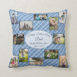 Fathers Day Family Photo Collage Template Plaid Throw Pillow