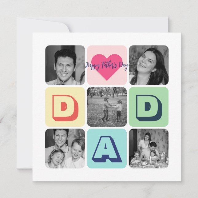 Father's Day Family Photo Grid Dad Picture Collage Holiday Card (Front)