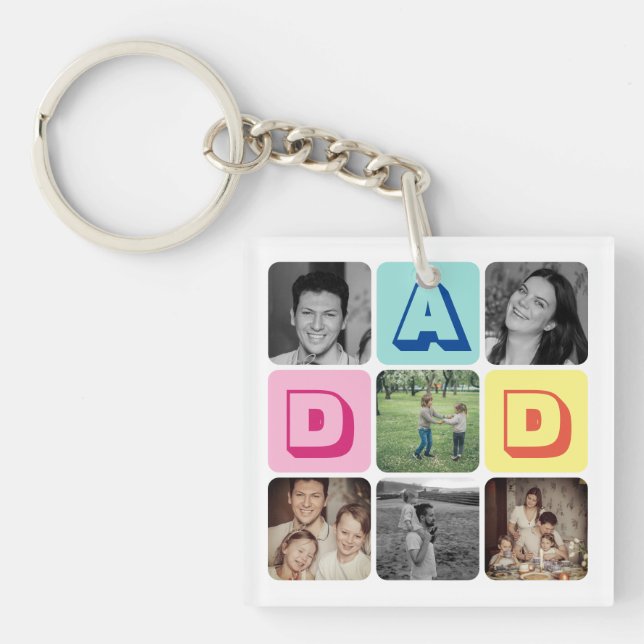 Father's Day Family Photo Grid I Love You Dad Keychain (Front)