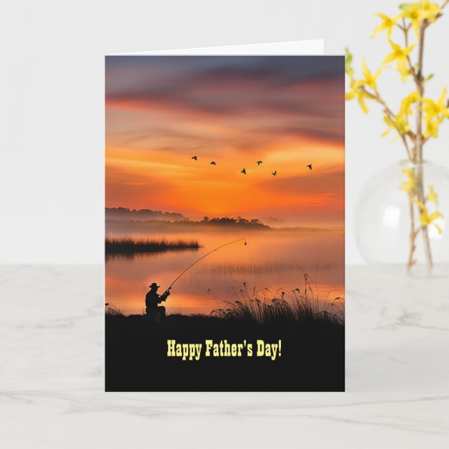Fathers Day Fishing Fisherman on Bank of Lake Card (Yellow Flower)