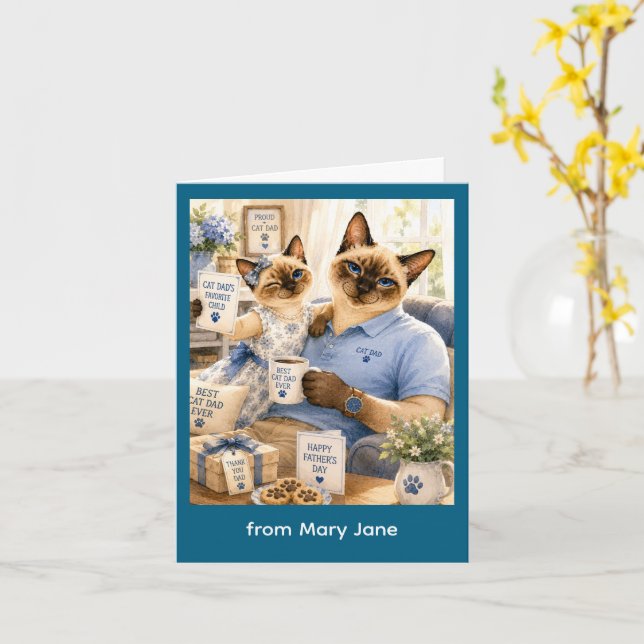 Father's Day for Cat Dad Cat Lovers Card (Yellow Flower)