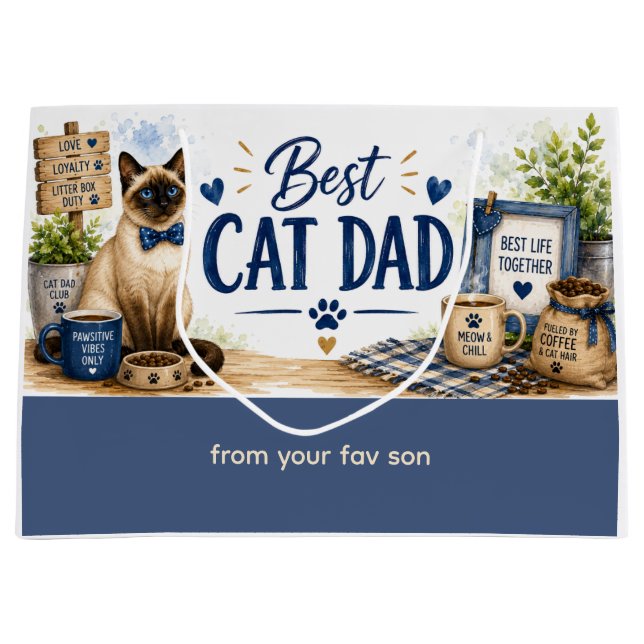 Father's Day for Cat Dad Cat Lovers Large Gift Bag (Front)