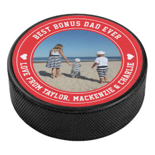 Fathers Day for Stepdad Bonus Dad Personalized  Hockey Puck