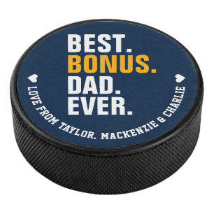 Fathers Day for Stepdad Bonus Dad Personalized  Hockey Puck