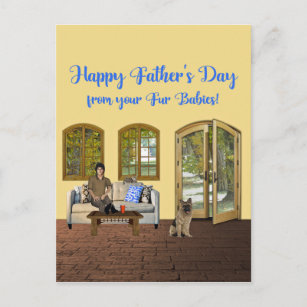 Fathers Day from Fur Babies, Man on Couch with Cat Postcard
