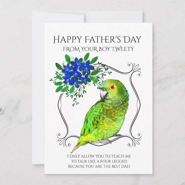 Father's Day From The Parrot Bird On White Holiday Card (Front)