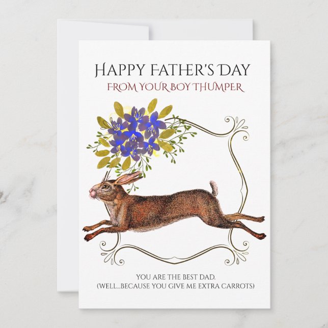 Father's Day From The Rabbit Floral Border Holiday Card (Front)