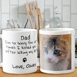 Father's Day - Funny Cat Dad Custom Pet Photo Coffee Mug<br><div class="desc">Surprise Dad this Father's Day with this super cute dog dad mug . Dad ... I'm so sorry for all the times I kissed you ... after licking my butt . Personalize with the Cat Dad's favourite Pet Photo, and name . COPYRIGHT © 2020 Judy Burrows, Black Dog Art -...</div>