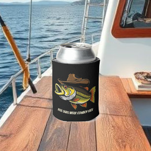 Fathers Day Funny Fish Wearing a Cowboy Hat Can Cooler