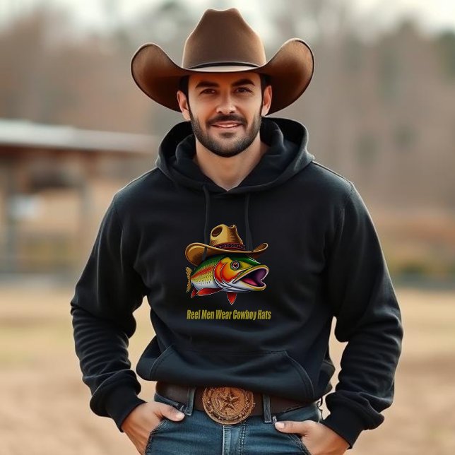 Fathers Day Funny Fish Wearing a Cowboy Hat  T-Shirt (Funny Gift for Him Fish Wearing a Cowboy Hat)