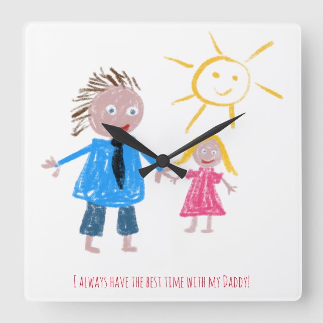 Fathers Day Gift, Your Childs Drawing on a Square Wall Clock (Front)