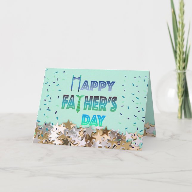 Father's Day Glitters and Stars  Holiday Card (Front)