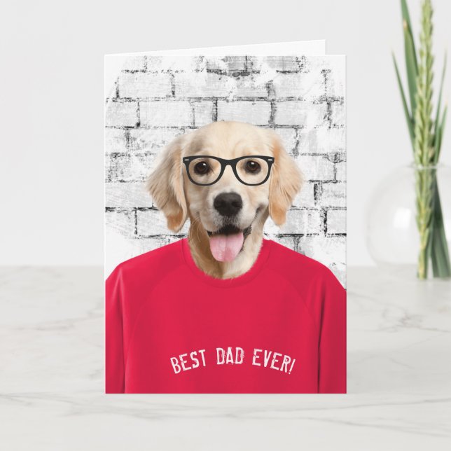 Father's Day golden retriever in t-shirt Card (Front)