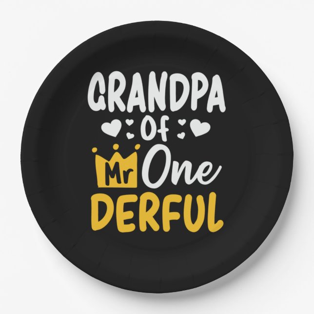 Father's Day |Grandpa of Mr Onederful 1st Birthday Paper Plate (Front)