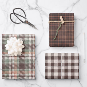 Father's Day Green & Brown Plaid Wrapping Paper Sheet