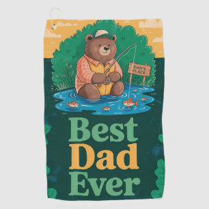 Father's Day greeting with cute bear fishing Golf Towel