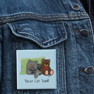  Father's Day Grey Cat 2 Inch Square Button