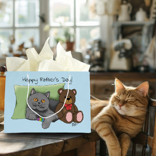 Father's Day Grey Cat Large Gift Bag