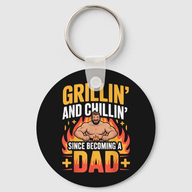 Fathers Day Grilling Dad Grillmaster Daddy Keychain (Front)