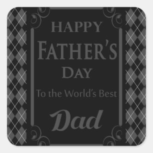 Father's Day - "Happy Father's Day" Black/Grey Square Sticker
