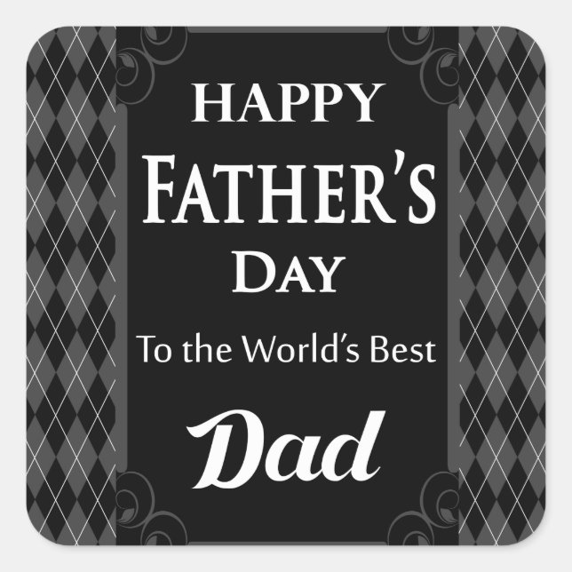 Father's Day - "Happy Father's Day" Black/Grey Square Sticker (Front)