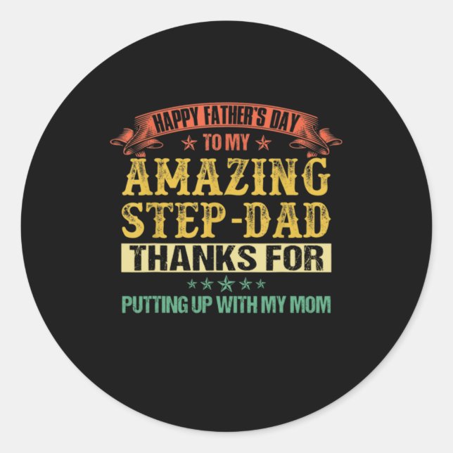 Father's Day | Happy Father's Day To Step Dad Classic Round Sticker (Front)