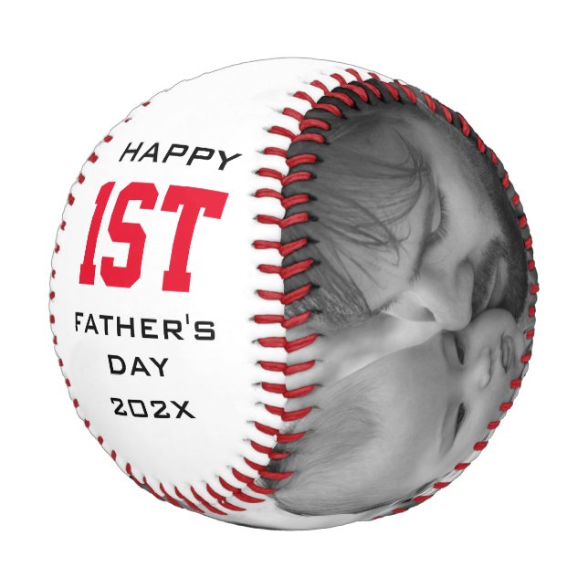 Father's Day Happy First Custom 2 Photo Baseball (Angled)