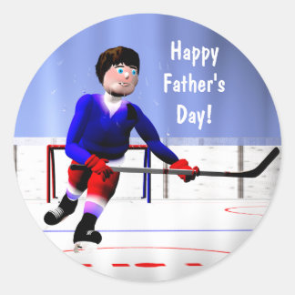 Father's Day Hockey Overtime Classic Round Sticker