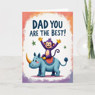 Fathers Day Joyful Monkey Rhino Card