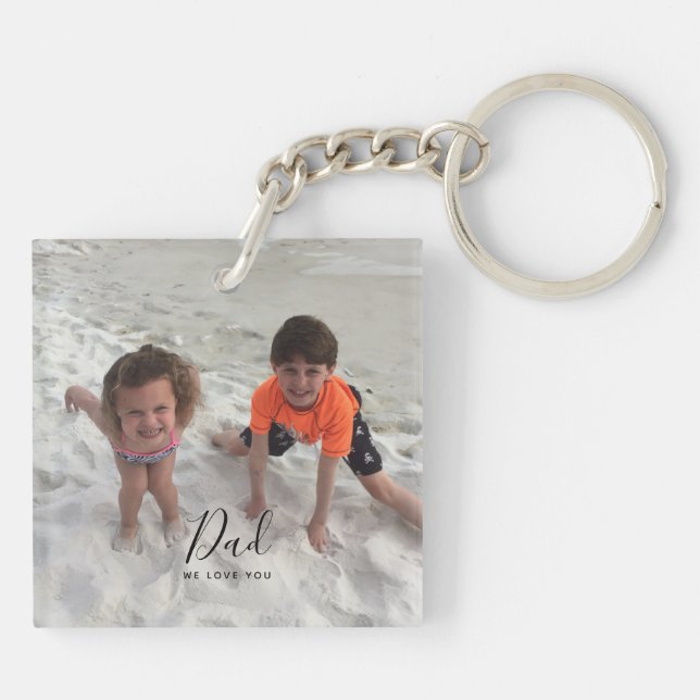 Fathers Day Kids Photo Dad Script Keychain (Back)