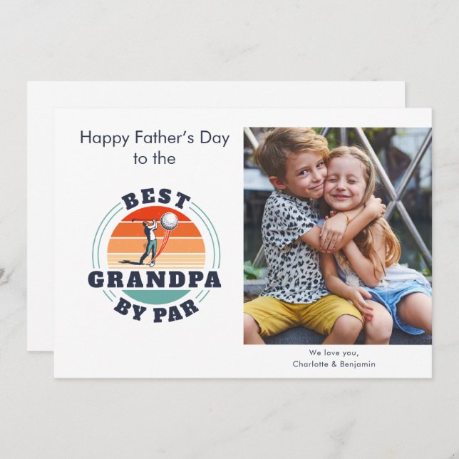 Fathers Day Kids Photo Retro Golf Dad Card (Front/Back)